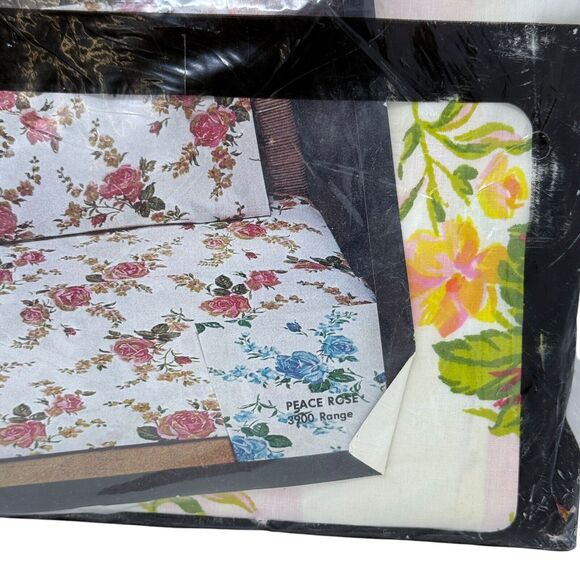 Vintage New‎ Fieldcrest Pink Orange Peace Rose Double Bottom Fitted Sheet 180TC - Picture 6 of 7